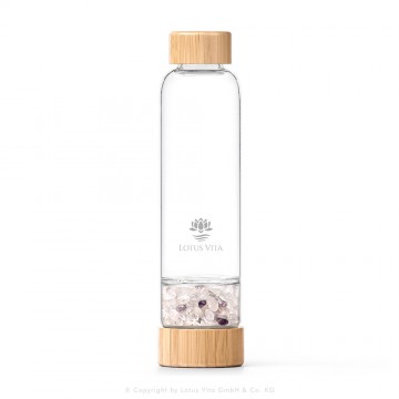 Botella de cristal de borosilicato con gemas semipreciosas de Lotus Vita.